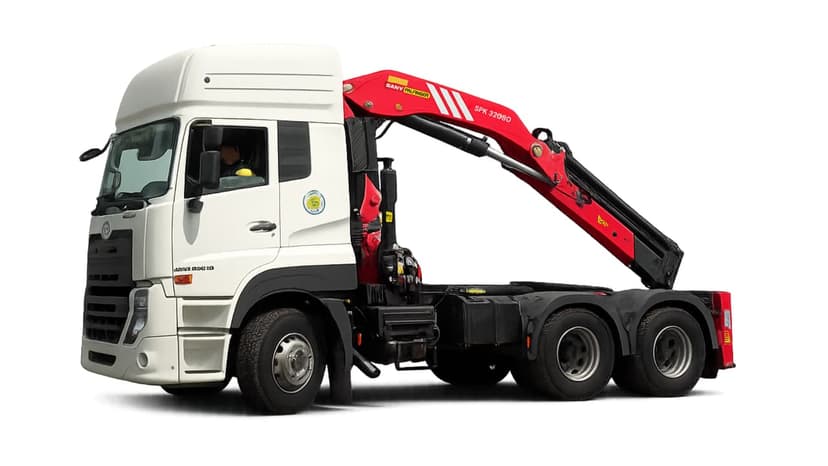 Đầu kéo UD Trucks Quester GWE 350 6x4 gắn cẩu gập Palfinger SPK32080C (12 tấn)